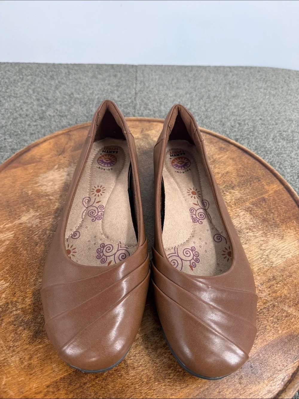 Earth Spirit Shoe Wm 9.5 Brown Faux Leather Slip-On Ballet Flats Gelron Comfort
